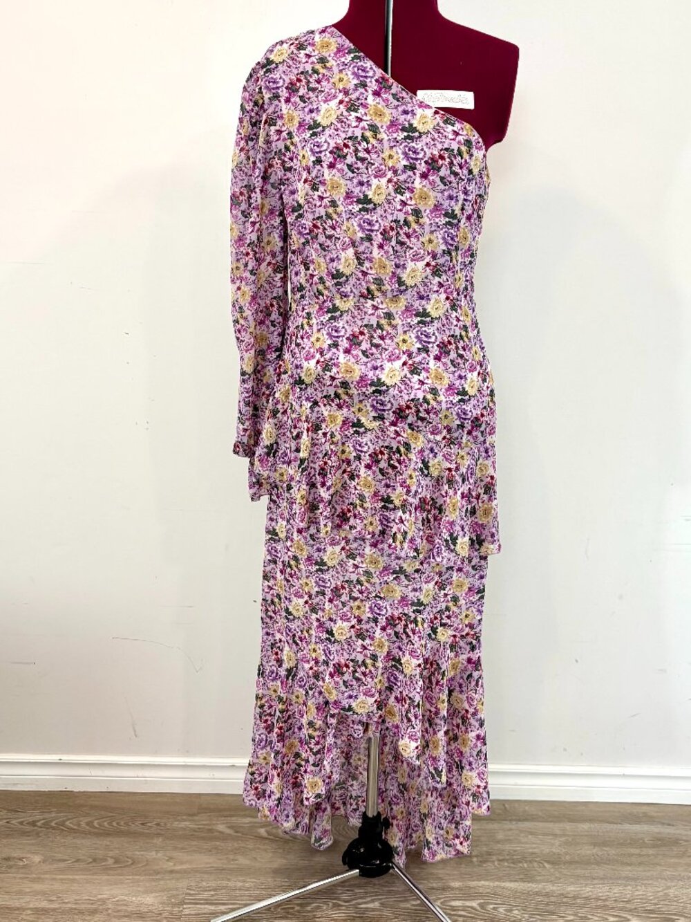 SHEIN One Shoulder Ruffle Hem Dress Pink Purple Floral Maxi Dress sz L - Picture 3 of 11